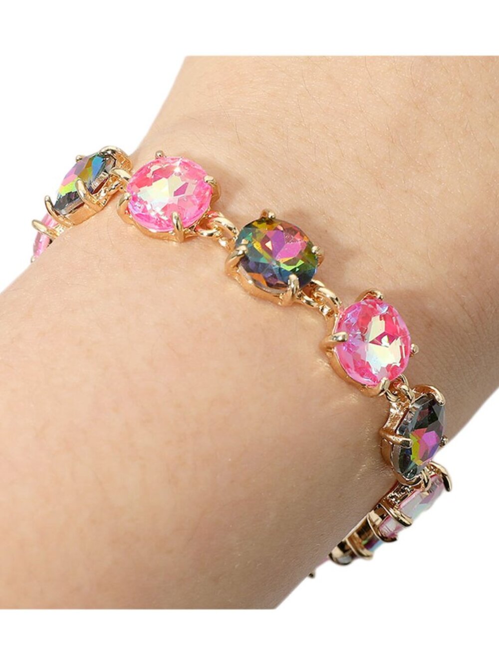 Tigerstars Multi Pink Round Stone Link Evening Bracelet